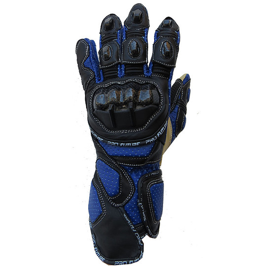 Motorcycle Gloves Technicians Future Racing Pro Leather With Protections Carbon Black Blue Last Lap
