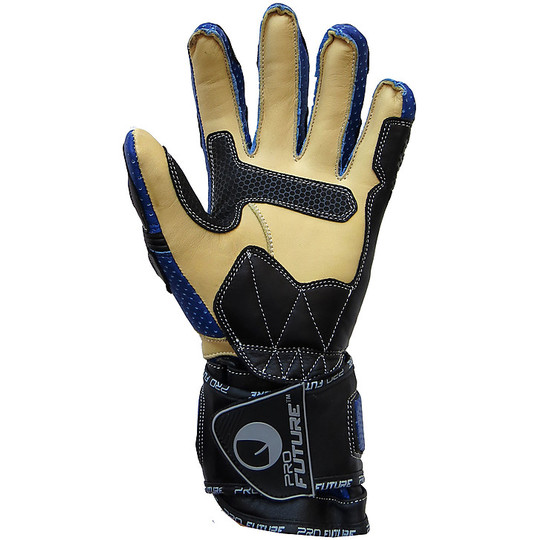 Motorcycle Gloves Technicians Future Racing Pro Leather With Protections Carbon Black Blue Last Lap