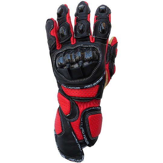Motorcycle Gloves Technicians Future Racing Pro Leather With Protections Carbon Last Lap Black Red
