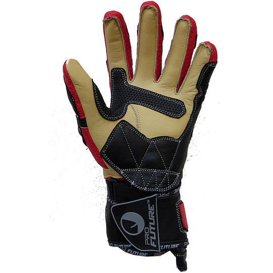 Motorcycle Gloves Technicians Future Racing Pro Leather With Protections Carbon Last Lap Black Red