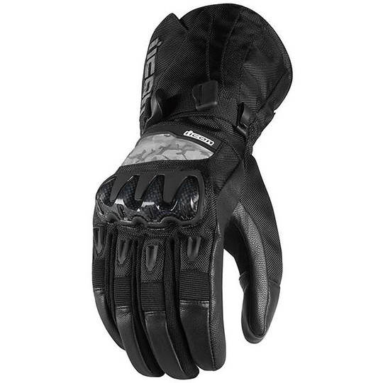 Motorcycle Gloves Waterproof Leather and Fabric Icon Patrol Black