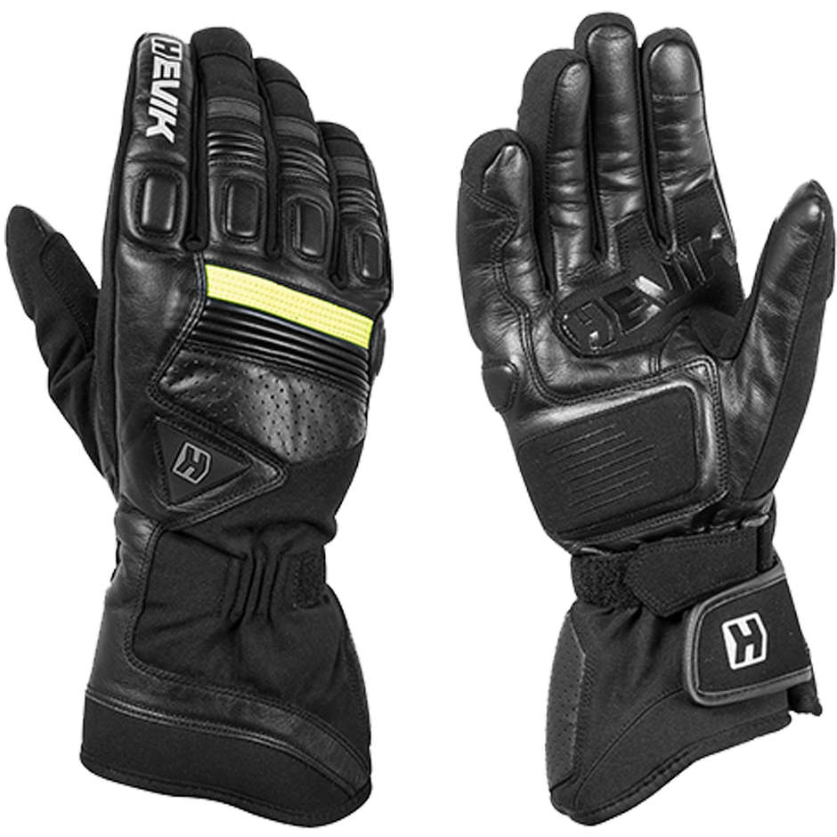 Motorcycle Gloves Winter Hevik Fabric & Leather Stockholm Black Yellow