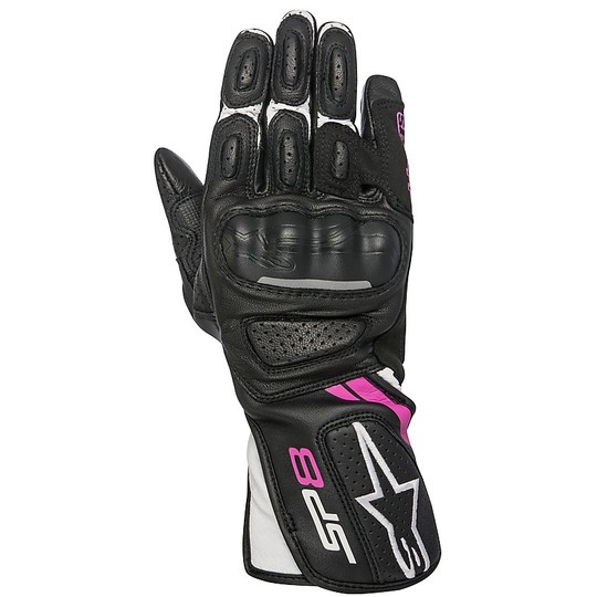 Motorcycle Gloves Women Leather Racing Alpinestars Stella SP-8 v2 Black White Pink