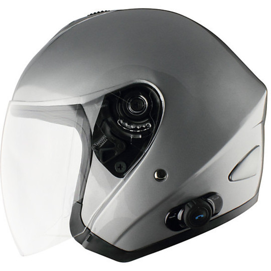 Motorcycle Helmet Bluetooth Intercom Jet Source With Integrated Model Tornado Silver
