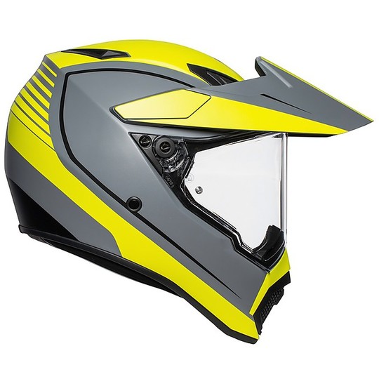 Motorcycle Helmet Cross Enduro Carbon AGV AX9 Multi PACIFIC ROAD Gray Yellow Fluo Matt