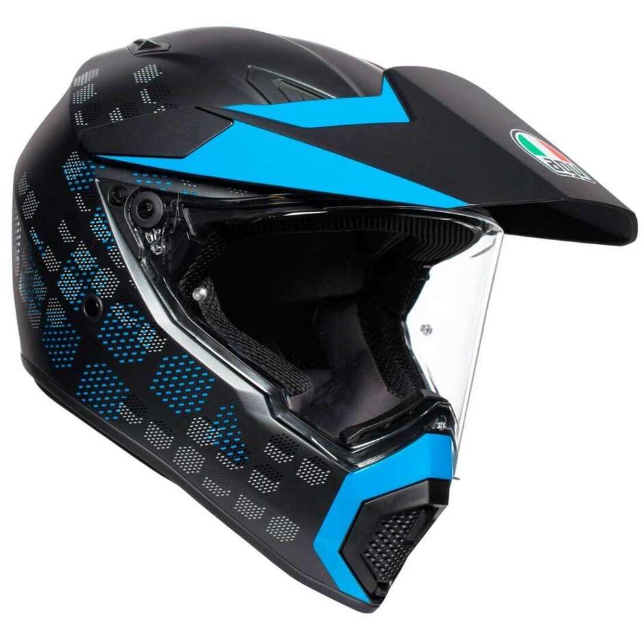 Motorcycle Helmet Cross Enduro Carbon AGV AX9 Multi PACIFIC ROAD Matte Black Cyan
