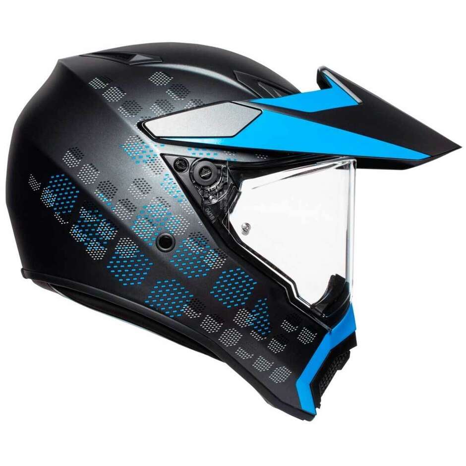 Motorcycle Helmet Cross Enduro Carbon AGV AX9 Multi PACIFIC ROAD Matte Black Cyan