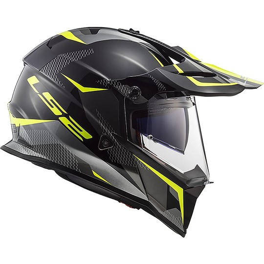 Motorcycle Helmet Cross Enduro Ls2 MX436 PIONEER RING Black Titanium Yellow 