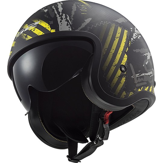 Motorcycle Helmet Custom Jet LS2 OF599 SPITFIRE Garage Black Yellow Fluo