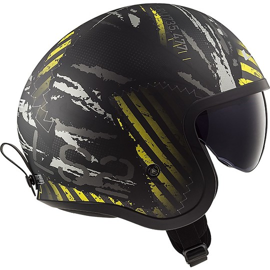 Motorcycle Helmet Custom Jet LS2 OF599 SPITFIRE Garage Black Yellow Fluo