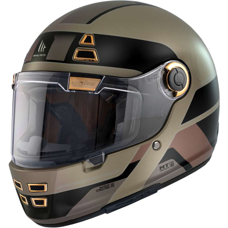 Motorcycle Helmet Custom Retro' Mt Helmets JARAMA 68Th C9 Matt Gold