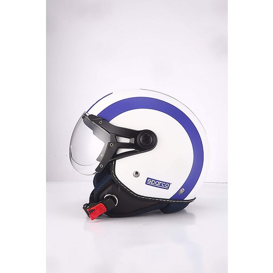 Motorcycle Helmet Demi-Jet Domed Visor BHR Sparco SP501 White Blue