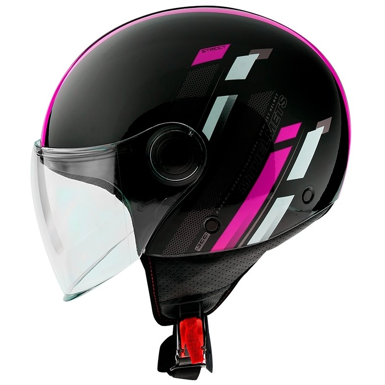 Motorcycle Helmet Demi-Jet Mt Helmet Street SCOPE D8 Black Pink Fluo