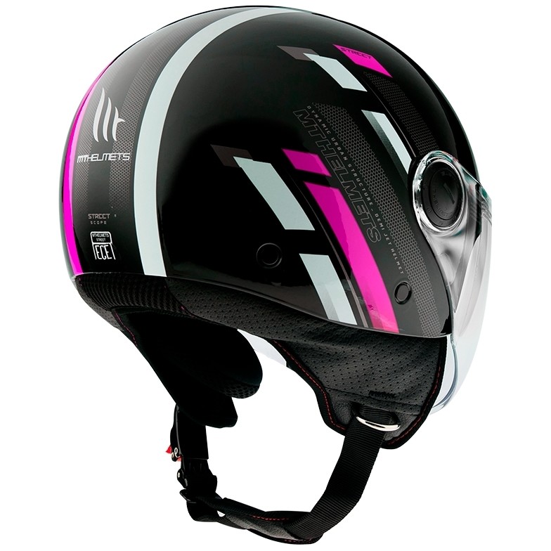Motorcycle Helmet Demi-Jet Mt Helmet Street SCOPE D8 Black Pink Fluo