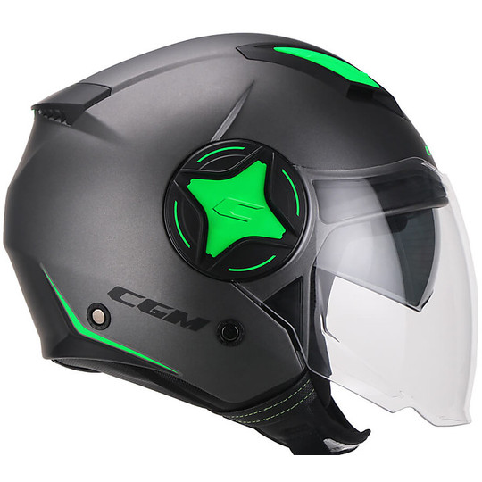 Motorcycle Helmet Double Jet Visor CGM 129x ILLINOIS SPORT Black Green Matt