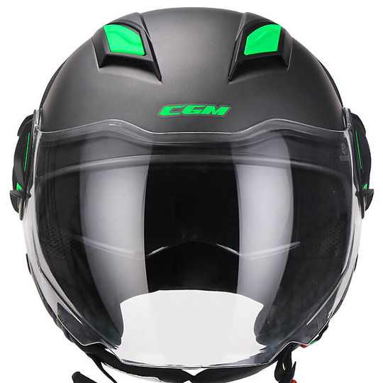 Motorcycle Helmet Double Jet Visor CGM 129x ILLINOIS SPORT Black Green Matt