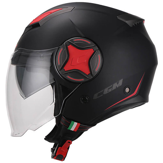 Motorcycle Helmet Double Jet Visor CGM 129x ILLINOIS SPORT Black Red Matt