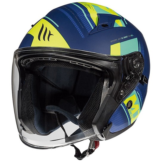 Motorcycle Helmet Double Jet Visor MT Helmets AVENUE SV SIDEWAY J3 Blue Opaque Yellow