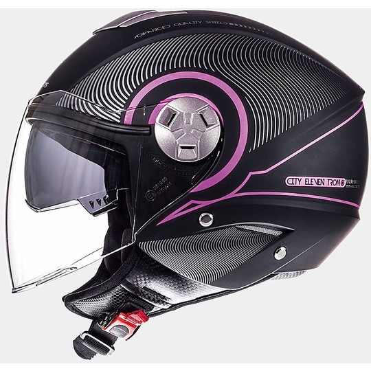 Motorcycle Helmet Double Jet Visor MT Helmets City Eleven Sv Tron Matt Black Fuchsia