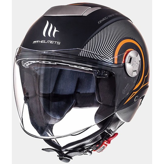 Motorcycle Helmet Double Jet Visor MT Helmets City Eleven Sv Tron Matte Black Orange Fluo