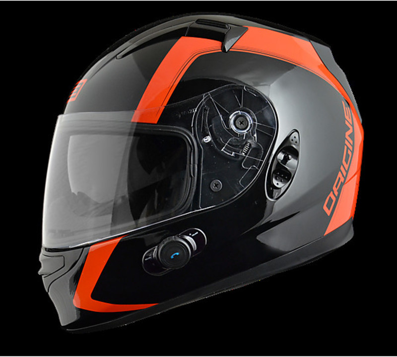 orange motorcycle helmet with bluetooth