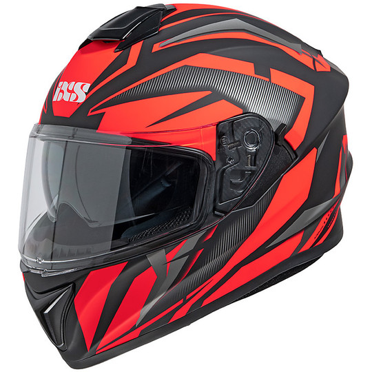 Motorcycle Helmet Integral Double Visor Ixs 216 2.1 Matt Black Red Fluo