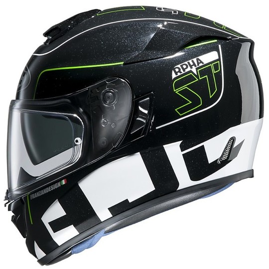 Motorcycle Helmet Integral Hjc RPHA ST Double Visor Blammer Black White Green MC-4