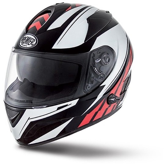 Motorcycle Helmet Integral Premier Model Phase Double Visor Black White Red QX9