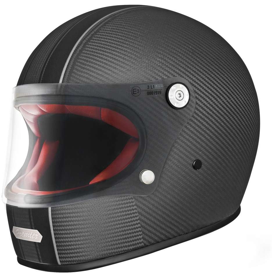 Motorcycle Helmet Integral Premier Trophy Style 70s Carbon Matte T9BM