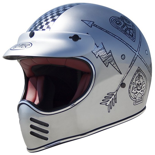 Motorcycle Helmet integral Premier Trophy Style 70s MX NX Chrome