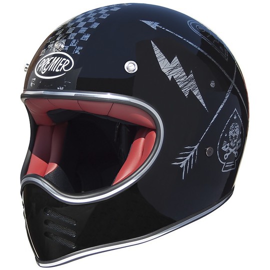 Motorcycle Helmet integral Premier Trophy Style 70s MX NX Silver Chrome