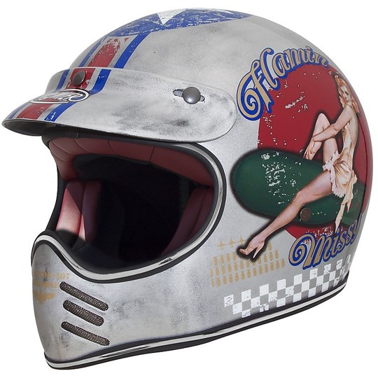 Motorcycle Helmet integral Premier Trophy Style 70s MX Pin Up Old Style Silver