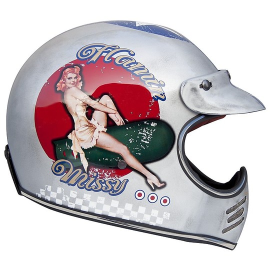 Motorcycle Helmet integral Premier Trophy Style 70s MX Pin Up Old Style Silver