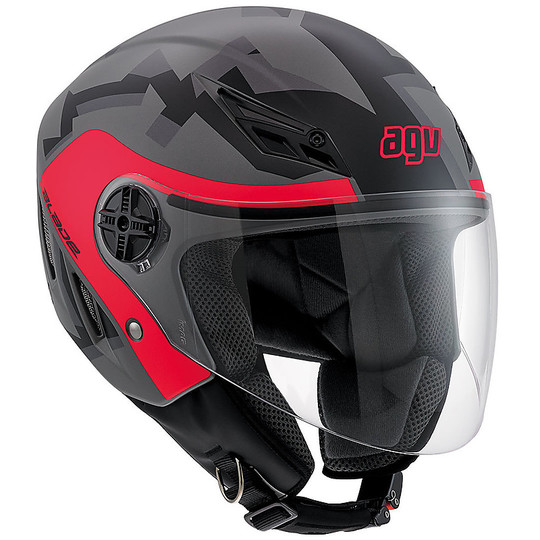 Motorcycle Helmet Jet Agv Blade Double Visor Multi Camodaz Black Red
