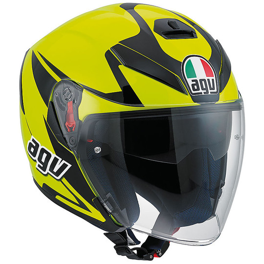 Motorcycle Helmet Jet Agv K-5 With Visor Long Fiber Multi Threesixty Black Fluorescent Yellow