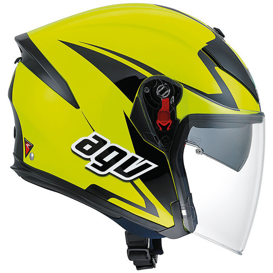 Motorcycle Helmet Jet Agv K-5 With Visor Long Fiber Multi Threesixty Black Fluorescent Yellow