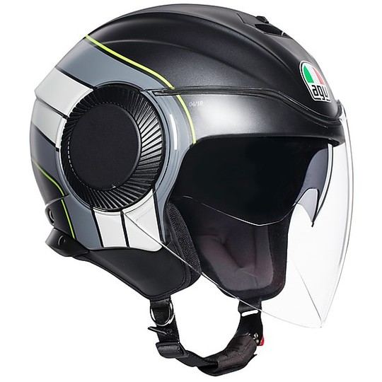 Motorcycle Helmet Jet AGV ORBYT Multi BRERA Matt Black Gray Fluo Yellow