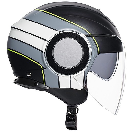 Motorcycle Helmet Jet AGV ORBYT Multi BRERA Matt Black Gray Fluo Yellow