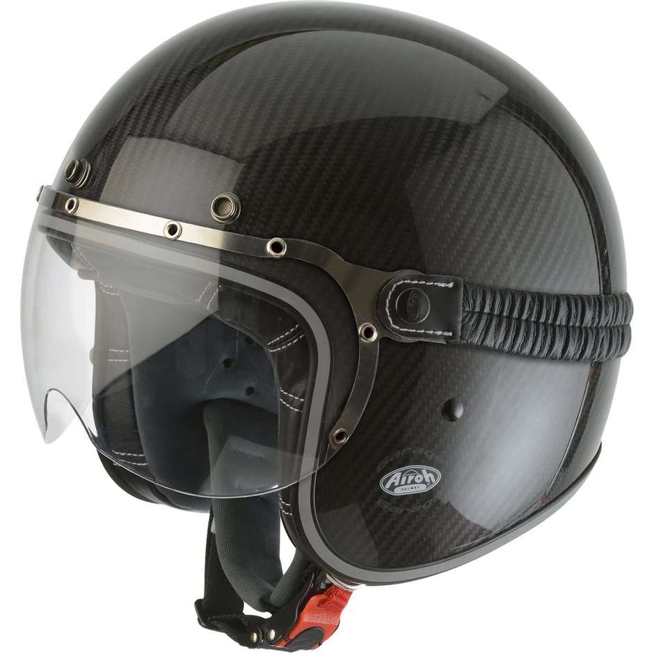 Motorcycle Helmet Jet Airoh Custom Garage Raw Full Carbon Finish With Glasses