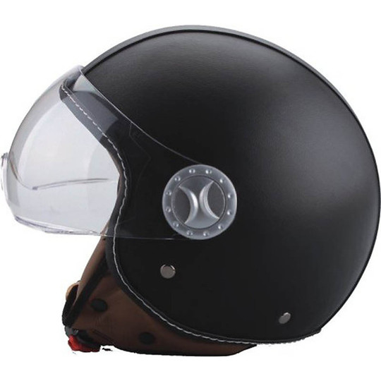 Motorcycle Helmet Jet Bhr 702 Coated Leather Black With Visor