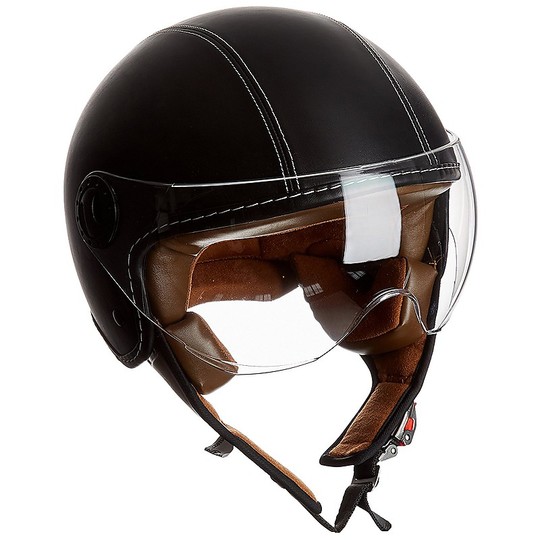 Motorcycle Helmet Jet BHR 801 Leather B Black Coated
