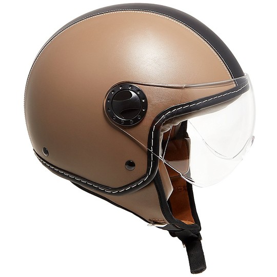 Motorcycle Helmet Jet BHR 801 Leather C Coated Bicolor Black Beige