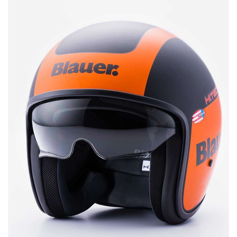 Motorcycle Helmet Jet Blauer Pilot 1.1 HT In Graphic Fiber G Matt Black Orange