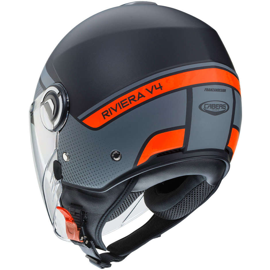 Motorcycle Helmet Jet Caberg RIVIERA v4 ELITE Matt Black Anthracite Orange