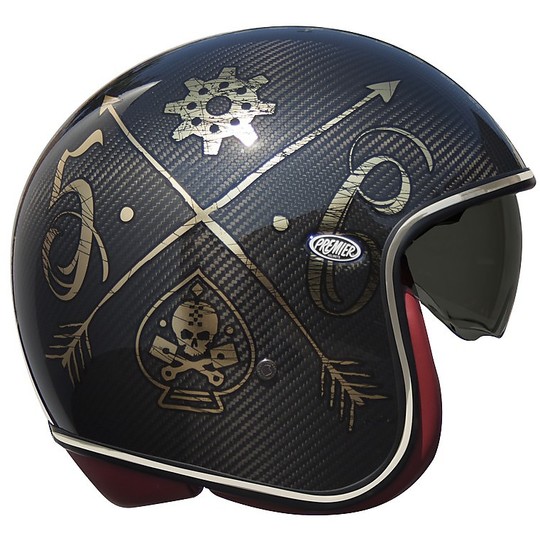 Motorcycle Helmet Jet Carbon Premier 2017 Vintage Carbon NX Gold Chromed