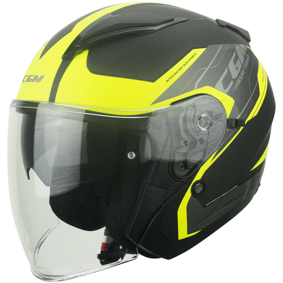 Motorcycle Helmet Jet CGM 130S DAYTONA APACHE Graphite Matt Fluo Yellow