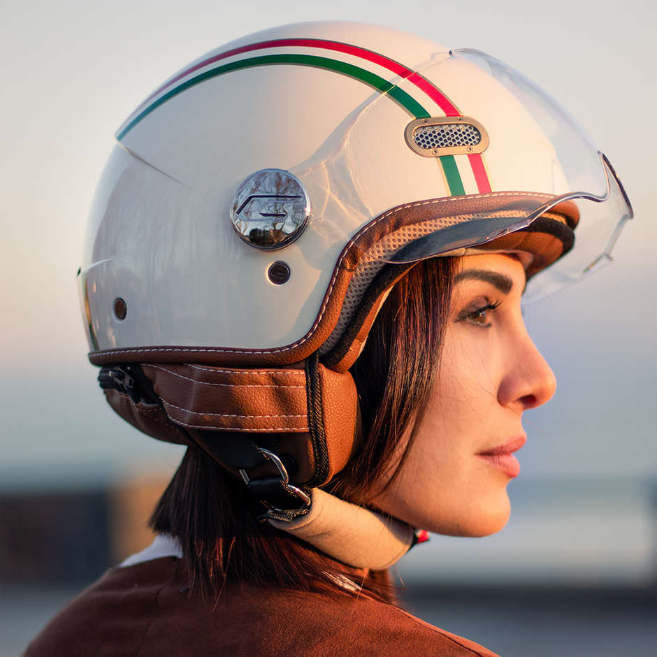Motorcycle Helmet Jet CGM GLOBO Italy White Green Red Shaped Visor