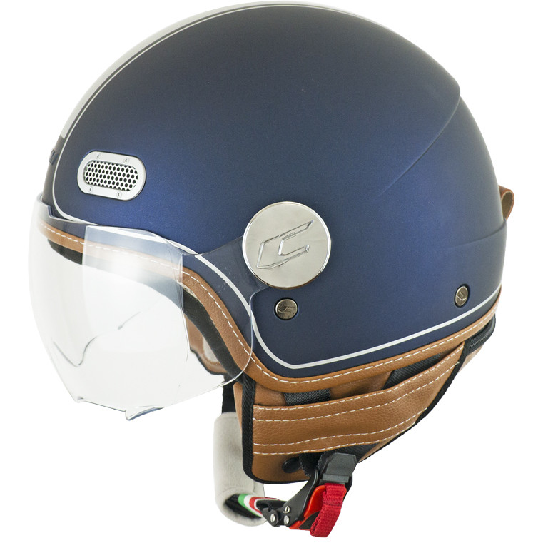 Motorcycle Helmet Jet CGM GLOBO Vintage Blue Silver Satin Shaped Visor