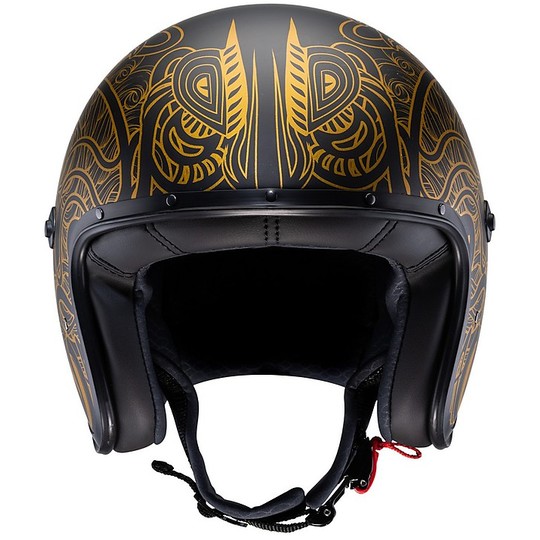 Motorcycle Helmet Jet Custom Caberg FREERIDE MAORI Matt Black Gold