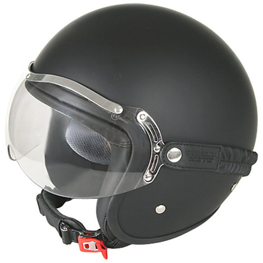 Motorcycle Helmet Jet Custom Fiber BARRACUDA Classic Matt Black With Visor Elastic